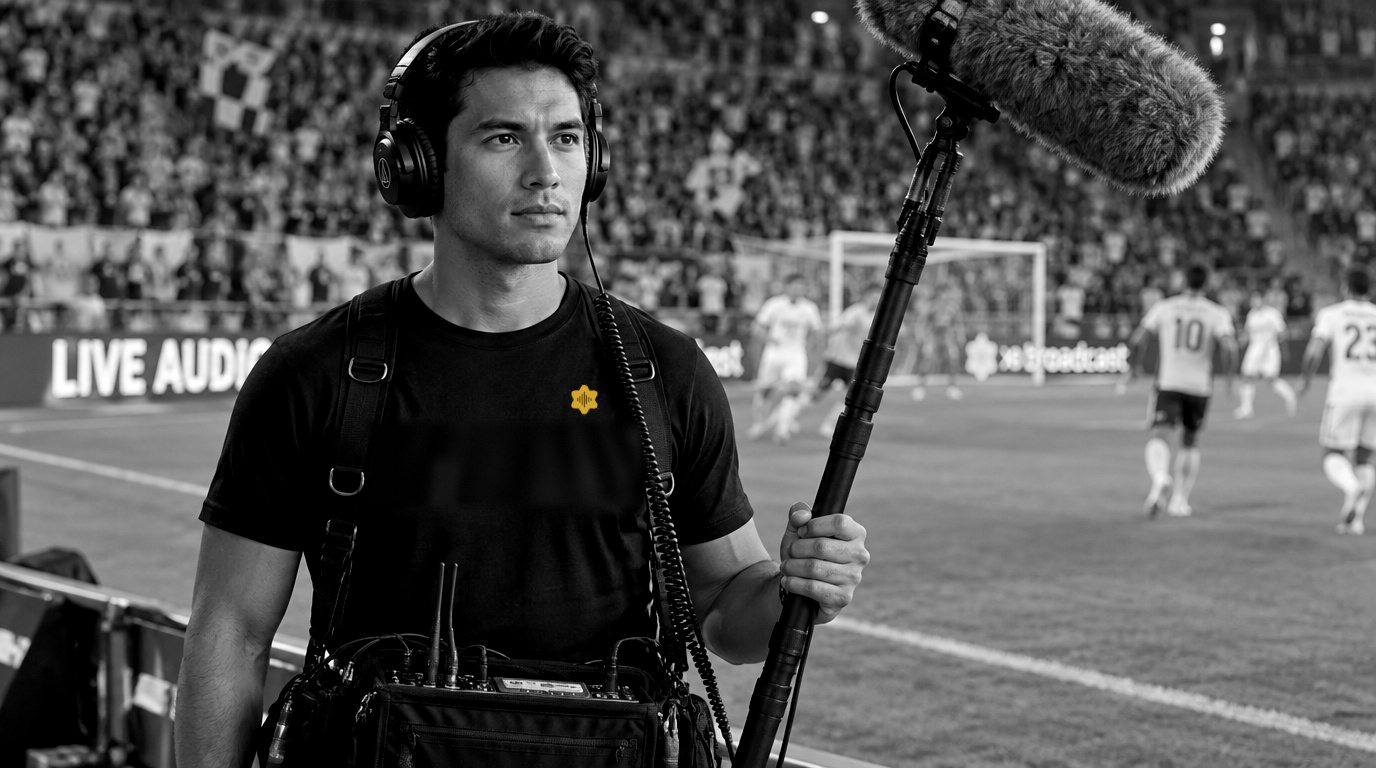 XD Broadcast audio engineer on the touchline of a live match